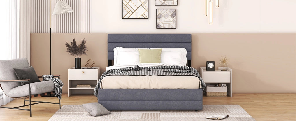 DESMIU Letto con Cassetti 140 × 200 cm 2 posti con 2 cassetti e letto estraibile, senza materasso, grigio