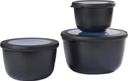Set di Ciotole Multifunzionale 3 pezzi - contenuto: 350, 750, 1250 ml - materiale non frantumabile e impermeabile - adatto per congelatore, lavastoviglie e microonde - Nero Scuro