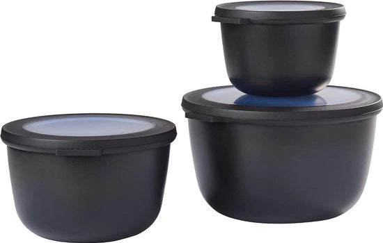 Set di Ciotole Multifunzionale 3 pezzi - contenuto: 350, 750, 1250 ml - materiale non frantumabile e impermeabile - adatto per congelatore, lavastoviglie e microonde - Nero Scuro