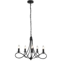 Lampadario a Soffitto Stile Rustico, Acciaio Intrecciato Nero con 5 Candelieri Regolabili e Pieghevoli Ф58 x 45cm