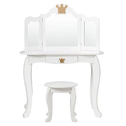 Set toeletta e sedia per bambine con cassetto, Toeletta 2 in 1 con superficie smontabile, Bianco-Toelette per bimbi