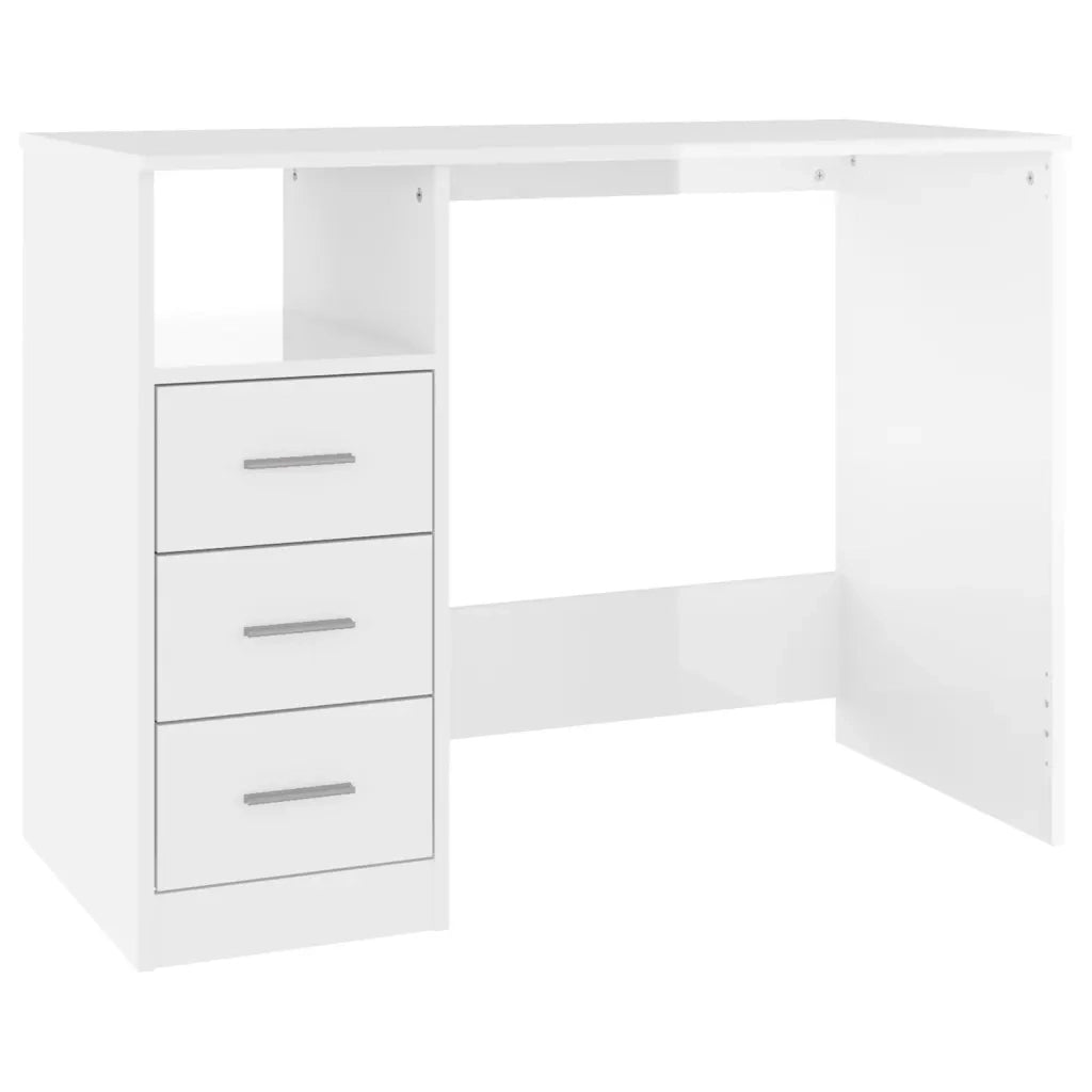 Scrivania Cassetti Bianco Lucido 102x50x76 cm Legno Multistrato 823034