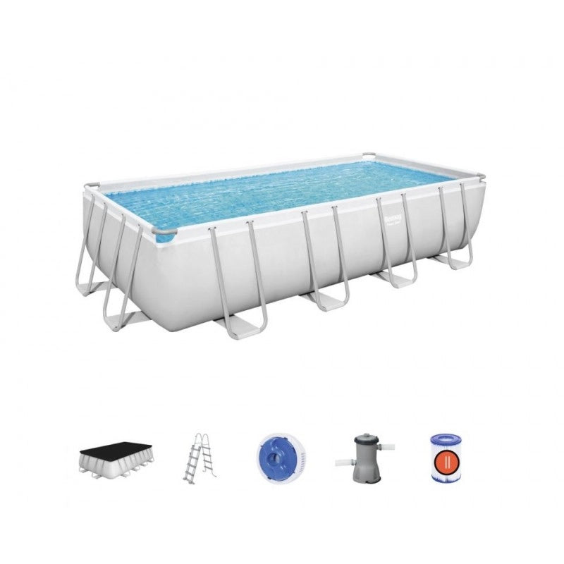 Piscina fuori terra rettangolare con telaio in acciaio e pompa filtro, 488x244x122 cm con scaletta e copertura capacità 11532 L - Bestway