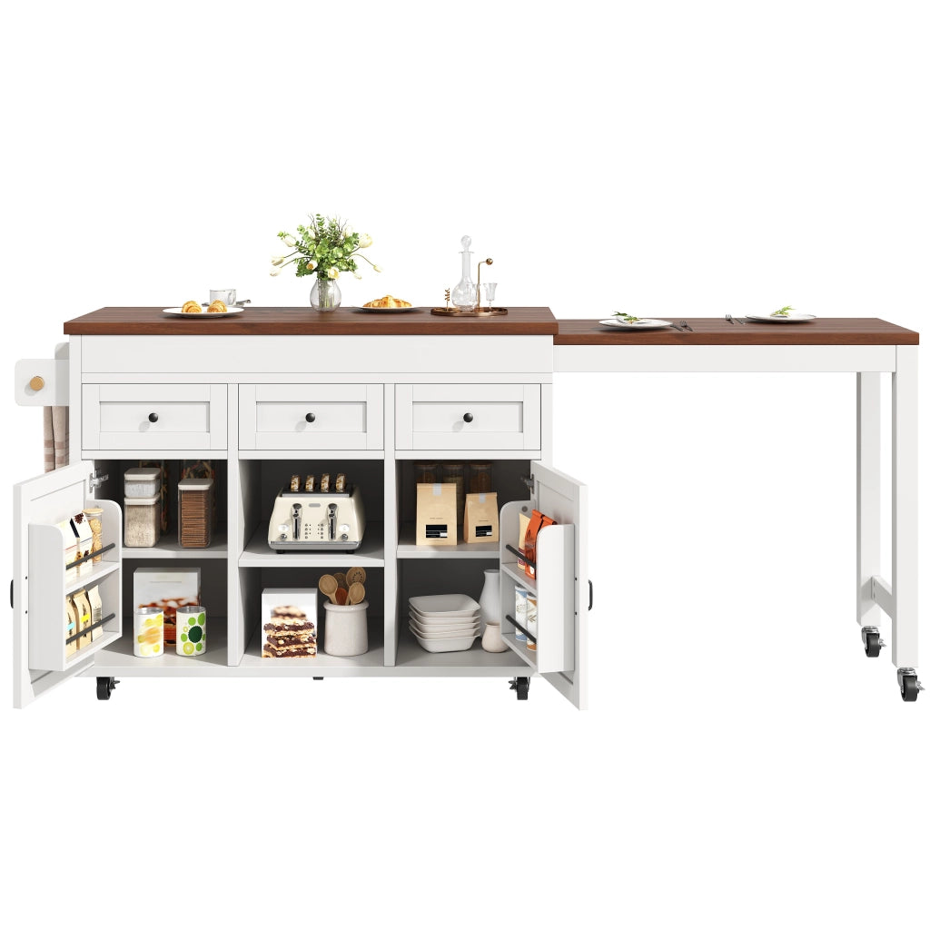 Tavolo da Pranzo Allungabile con Isola Cucina e Cassetti ¨C MINIMAL ¨C Bianco 131.5-210 cm