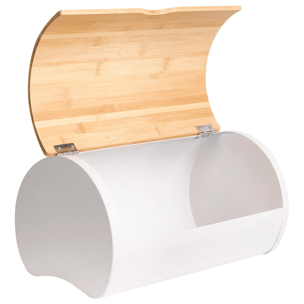 Contenitore per il pane in ferro bianco e marrone chiaro 38 x 24 x 20 cm Decorativo con coperchio in bambù Cucina scandinava moderna