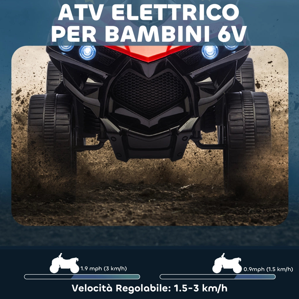 Quad Elettrico per Bambini ATV 6V Ricaricabile con Fari e Musica Rosso
