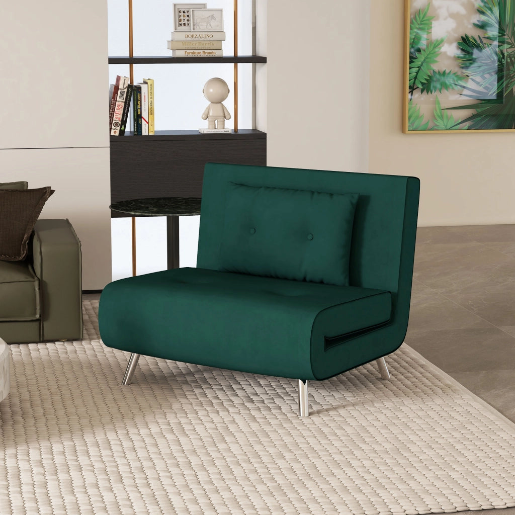 Poltrona Letto Singolo 3 in 1 ¨C zephmum ¨C Verde Scuro, Velluto, 100x88x83cm