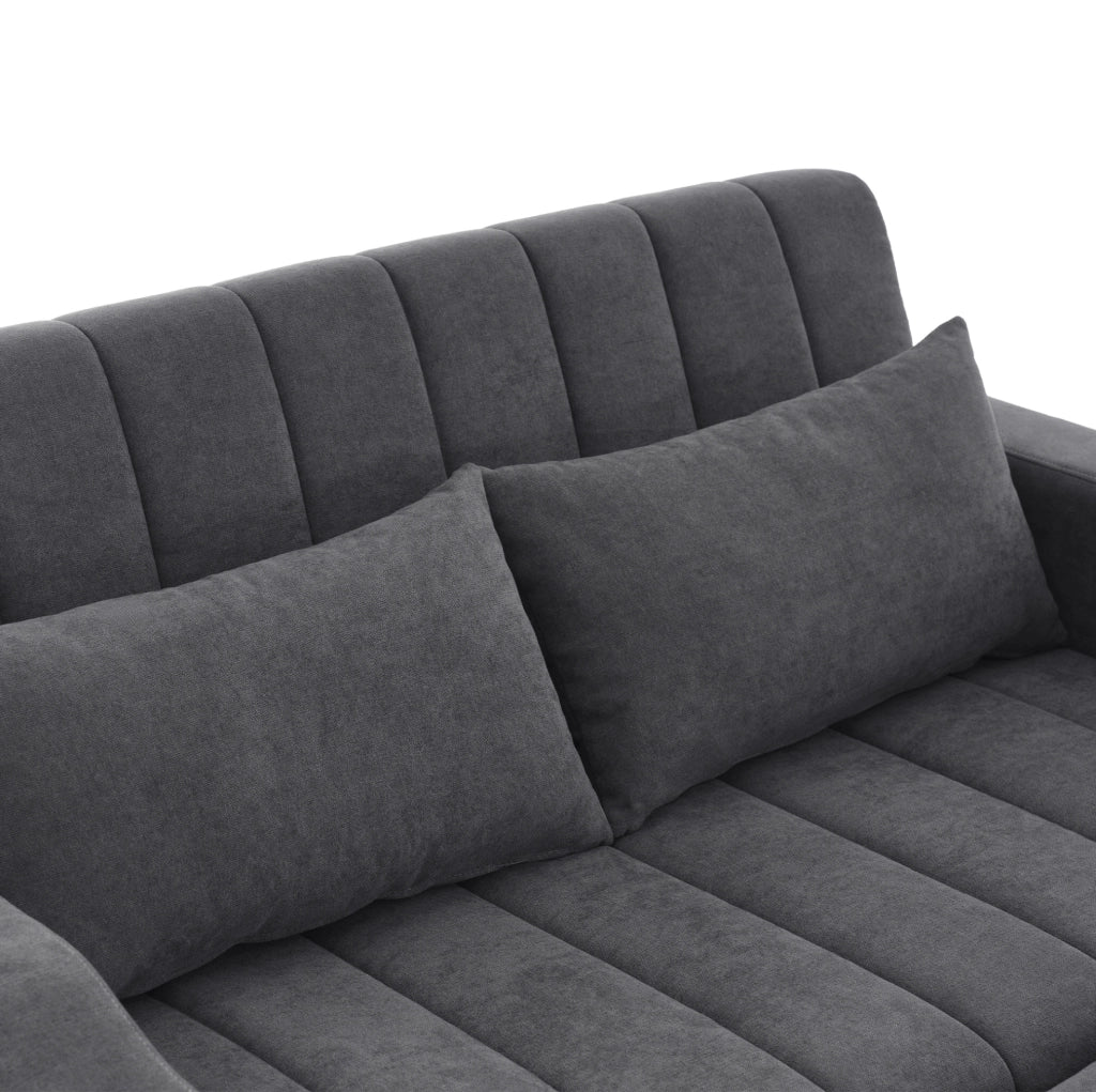 Divano letto 2 posti 136x162x84 cm con schienale regolabile e 2 cuscini in cotone e lino grigio