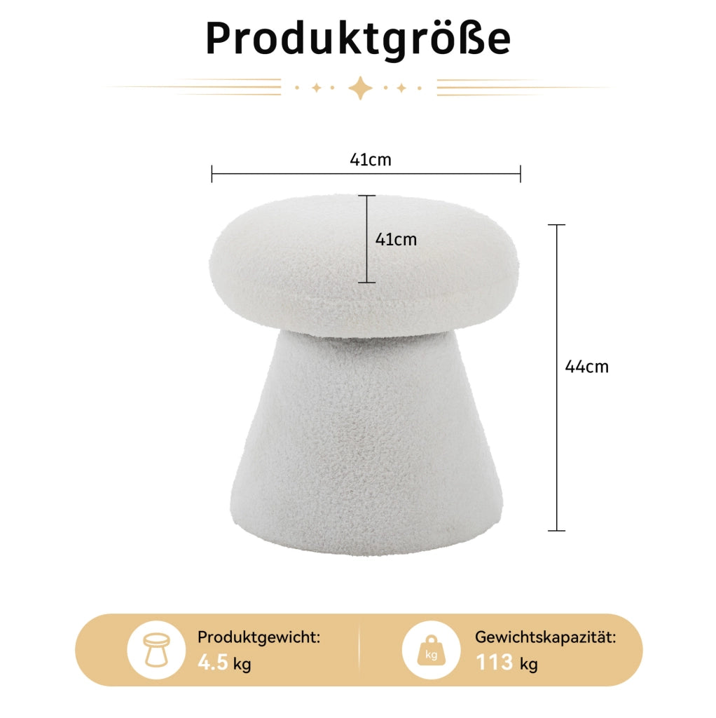 Pouf girevole a 360° imbottito in tessuto teddy bianco