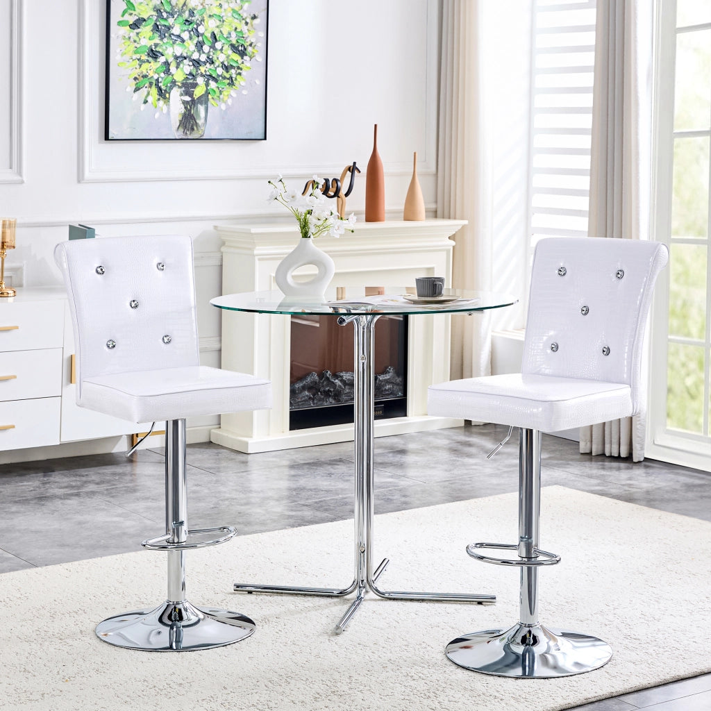Sedie da pranzo vintage, 2 pezzi in PVC bianco con dettagli in cristallo e struttura robusta