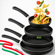Set 4 Padelle Vulcano 16-20-24-28 cm Fornello Gas Antiaderente Manici Soft Touch
