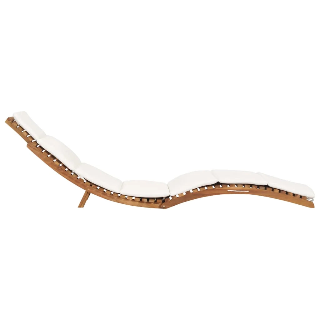 Lettino prendisole sedia a sdraio lettino prendisole letto da giardino mobili da giardino mobili da esterno pieghevoli con cuscino bianco crema legno di teak 02_0012835