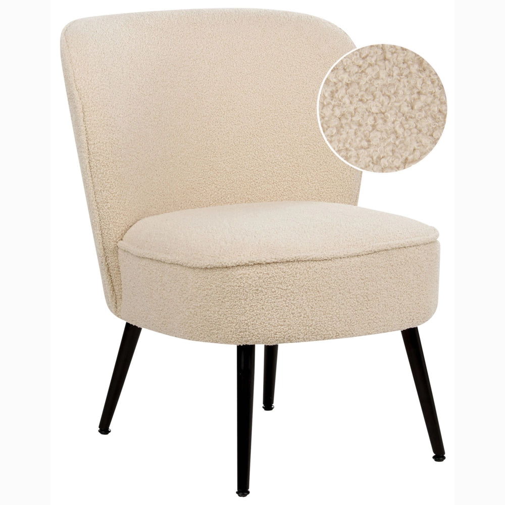 Poltrona da Soggiorno Senza Braccioli bouclè beige chiaro capitonnè Verticale Gambe In Legno