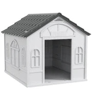 Casetta per Cani in PP Impermeabile con Tetto Inclinato e Porta di Ingresso, 84.2x98.2x82 cm, Grigio