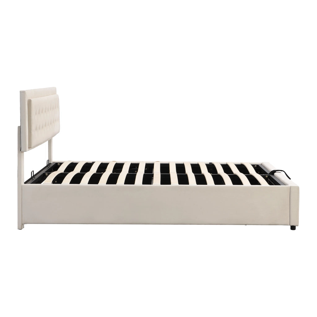 Letti contenitori 160x200 cm; contenitore e testiera regolabile; velluto beige