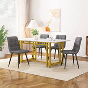 Tavolo da pranzo con 4 sedie, piano in MDF e gambe in metallo dorato, per cucina e soggiorno, grigio, 120 × 70 cm