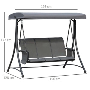 Dondolo da Giardino 3 Posti con Tettuccio ¨C MINIMAL ¨C Alluminio, Grigio, 196x128x172 cm