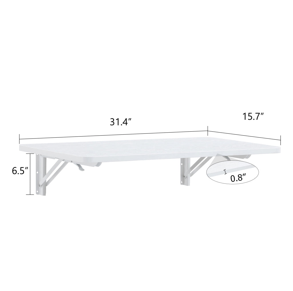 Tavolo pieghevole da parete bianco in MDF con staffe metalliche
