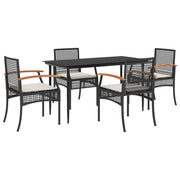 Set da Pranzo da Giardino 5 pz | Set Salotto da Giardino Nero con Cuscini in Polyrattan