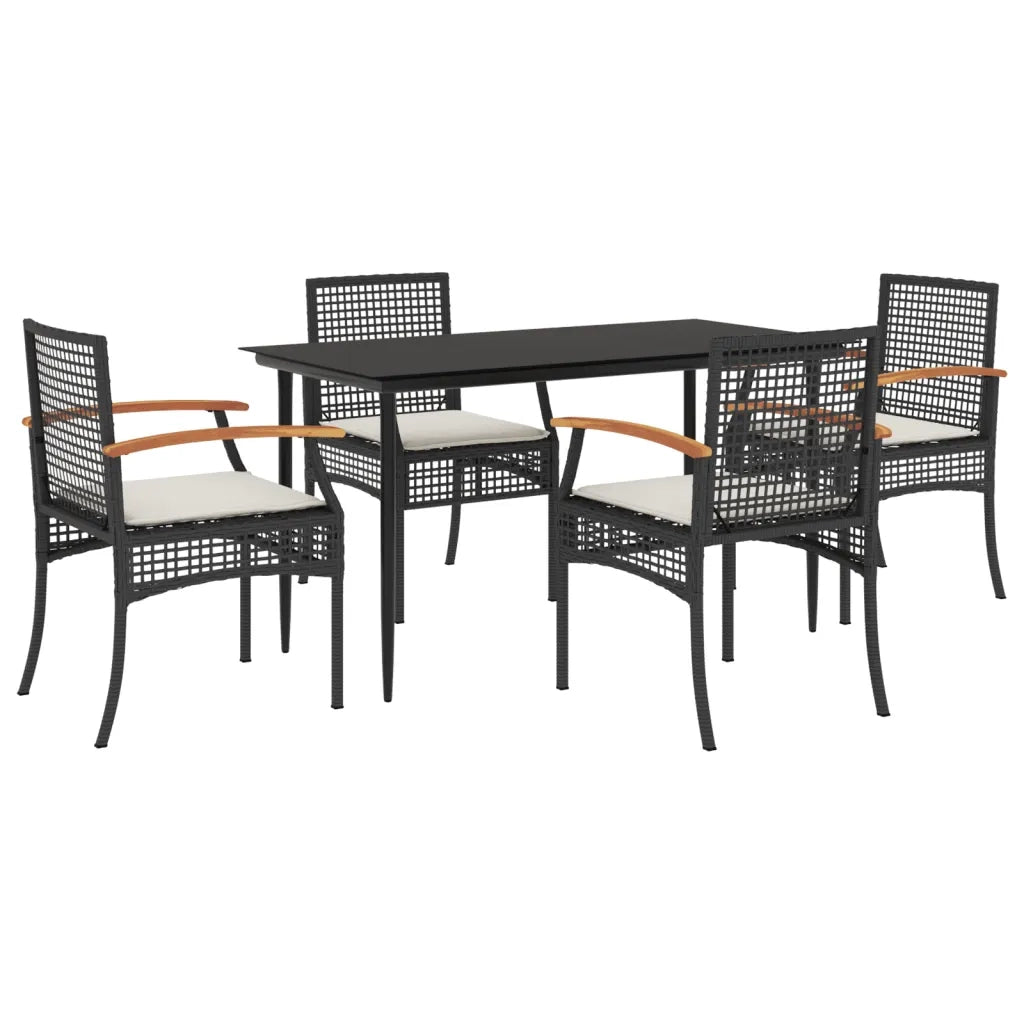 Set da Pranzo da Giardino 5 pz | Set Salotto da Giardino Nero con Cuscini in Polyrattan