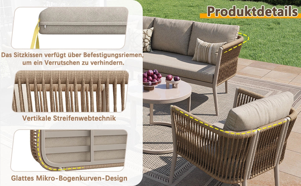 Set da giardino per 5-6 persone - Zephmum- Set modulare con cuscini e seduta resistente all'acqua, colore beige