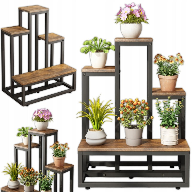 Supporto per piante con misure 51x34x67 cm, colore marrone, ideale per la casa o il balcone.