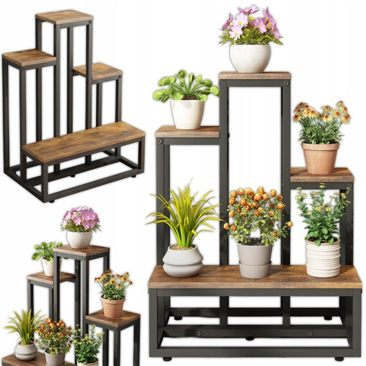 Supporto per piante con misure 51x34x67 cm, colore marrone, ideale per la casa o il balcone.