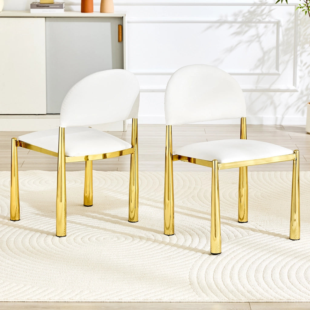 Sedia da Pranzo con Schienale Semicircolare Ergonomico e Gambe in Metallo, in PU Bianco 80 cm