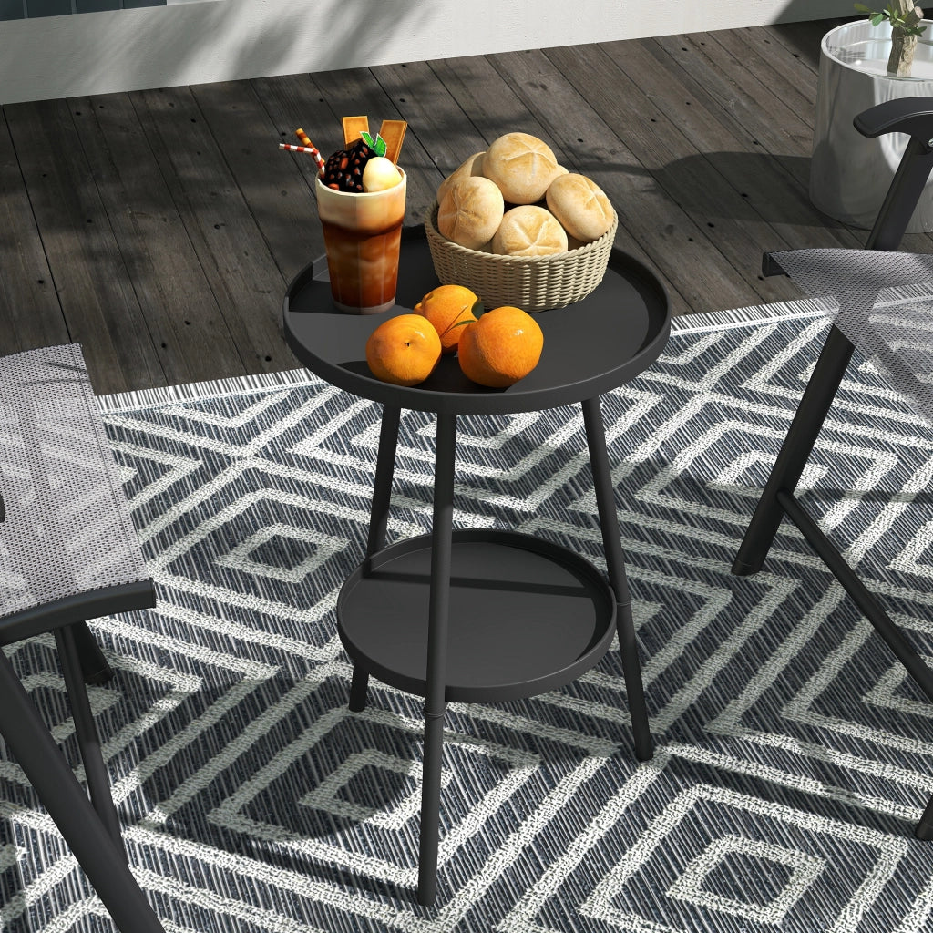 Tavolino da giardino rotondo a 2 livelli con bordo rialzato ¨C zephmum ¨C nero ?32x51 cm