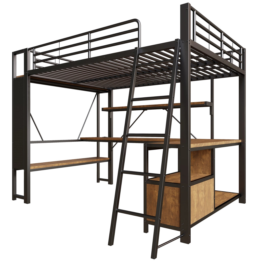 Letto a castello con scrivania - Zephmum - 140x200 cm - Nero - LED, USB, spazio di archiviazione