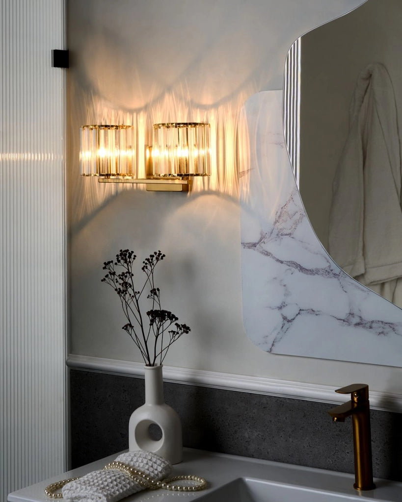 Lampada da parete moderna con paralume in vetro cristallo dorato