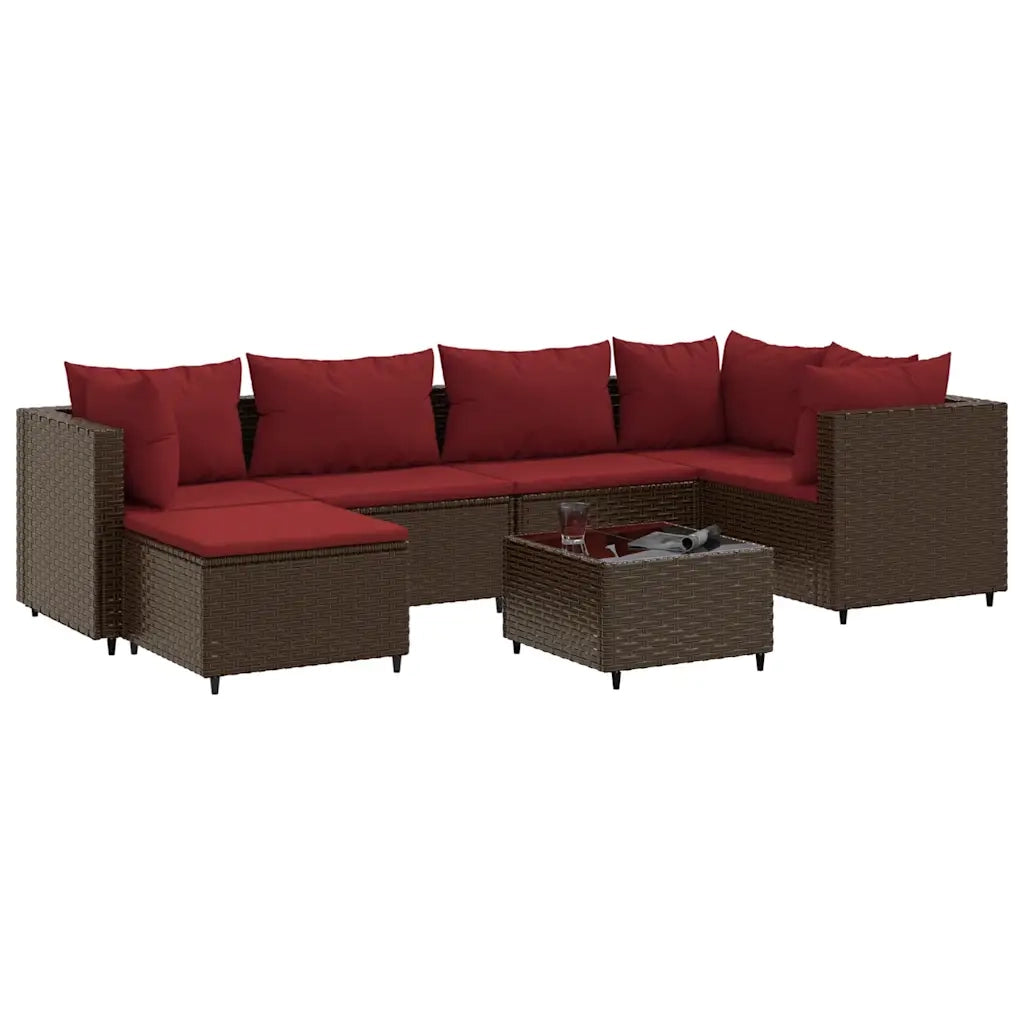 Set Divani da Giardino 7 pz con Cuscini in Polyrattan Marrone 3308221