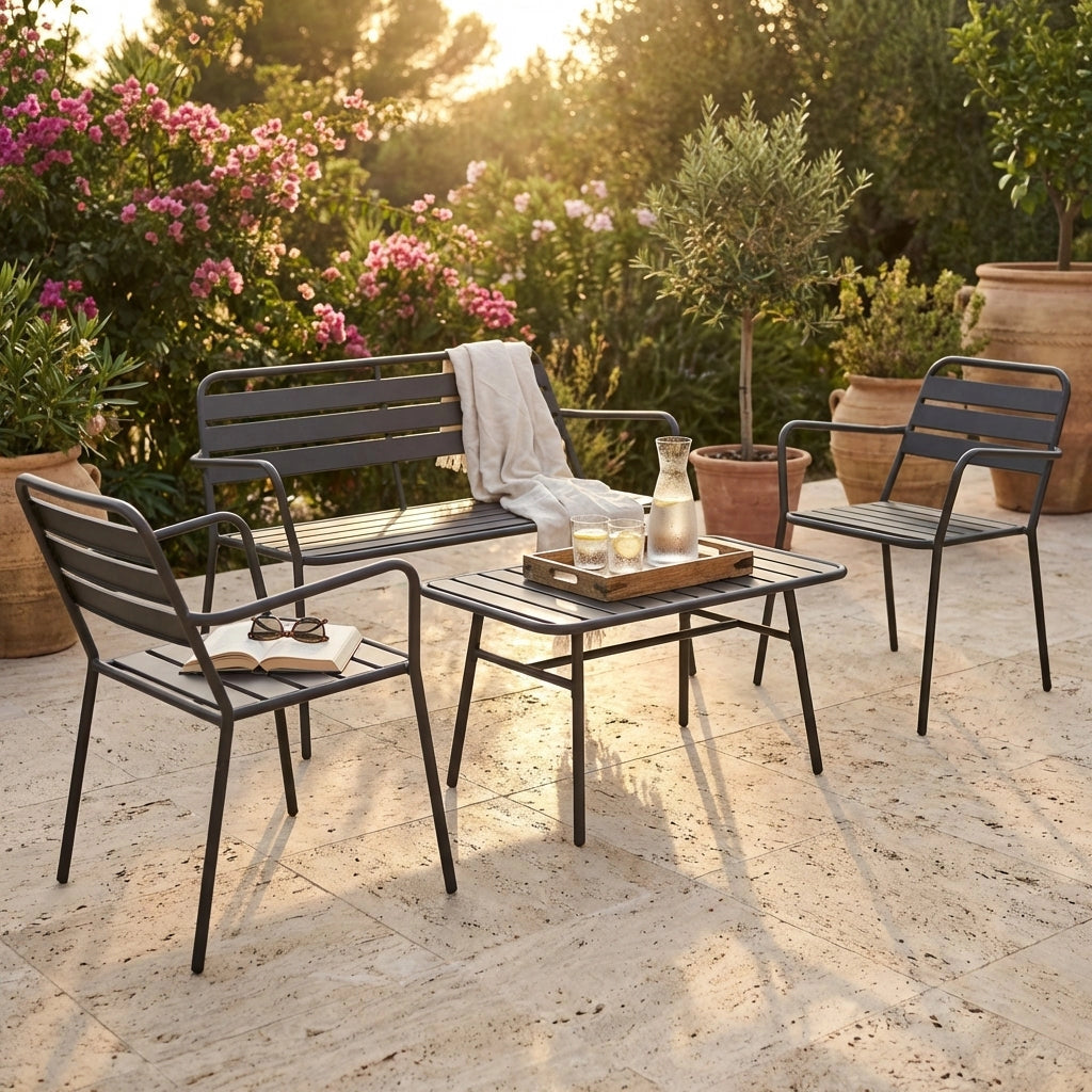 Salotto da Giardino 4 posti con Tavolino in Acciaio - ZACKERY