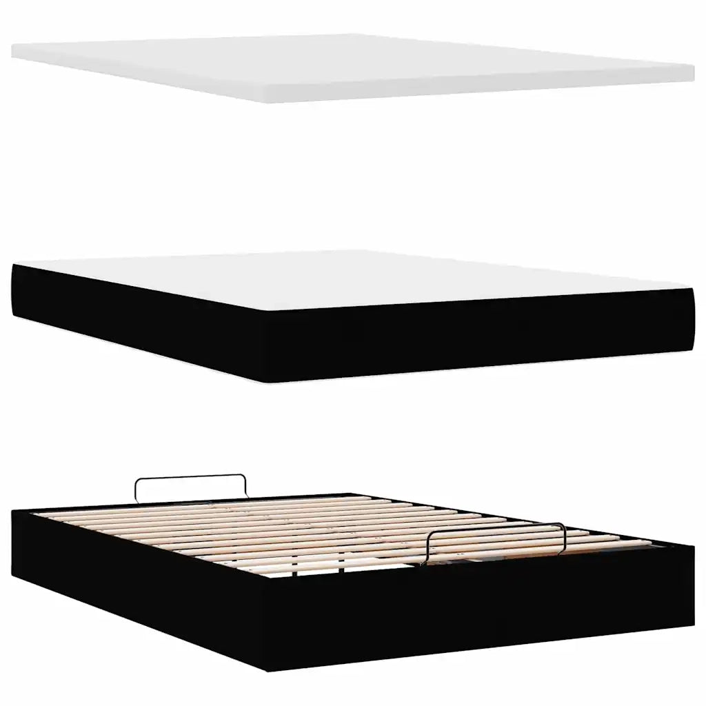 Struttura Letto Pouf con Materasso Nero 140x200 cm Similpelle 3311041
