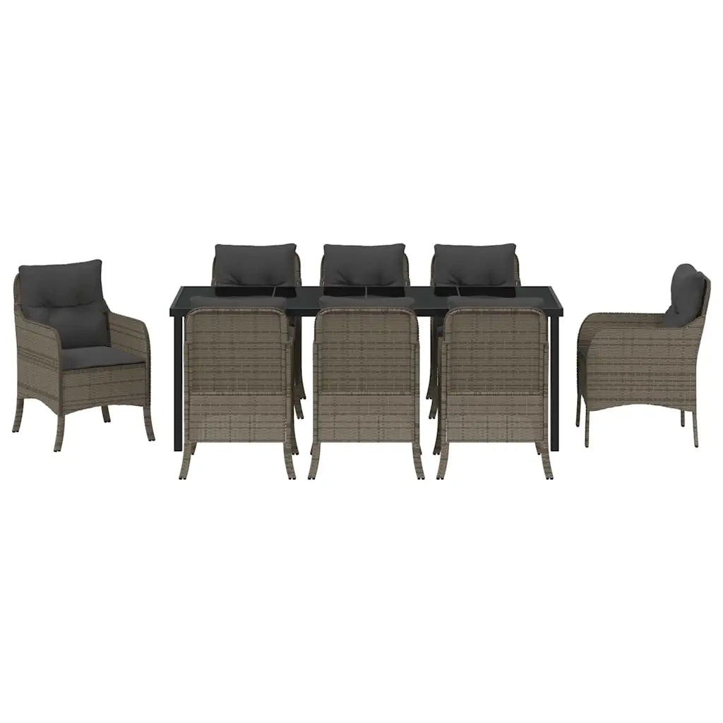 Set da Pranzo per Giardino con cuscino 9 pcs Grigio polyrattan 3380168