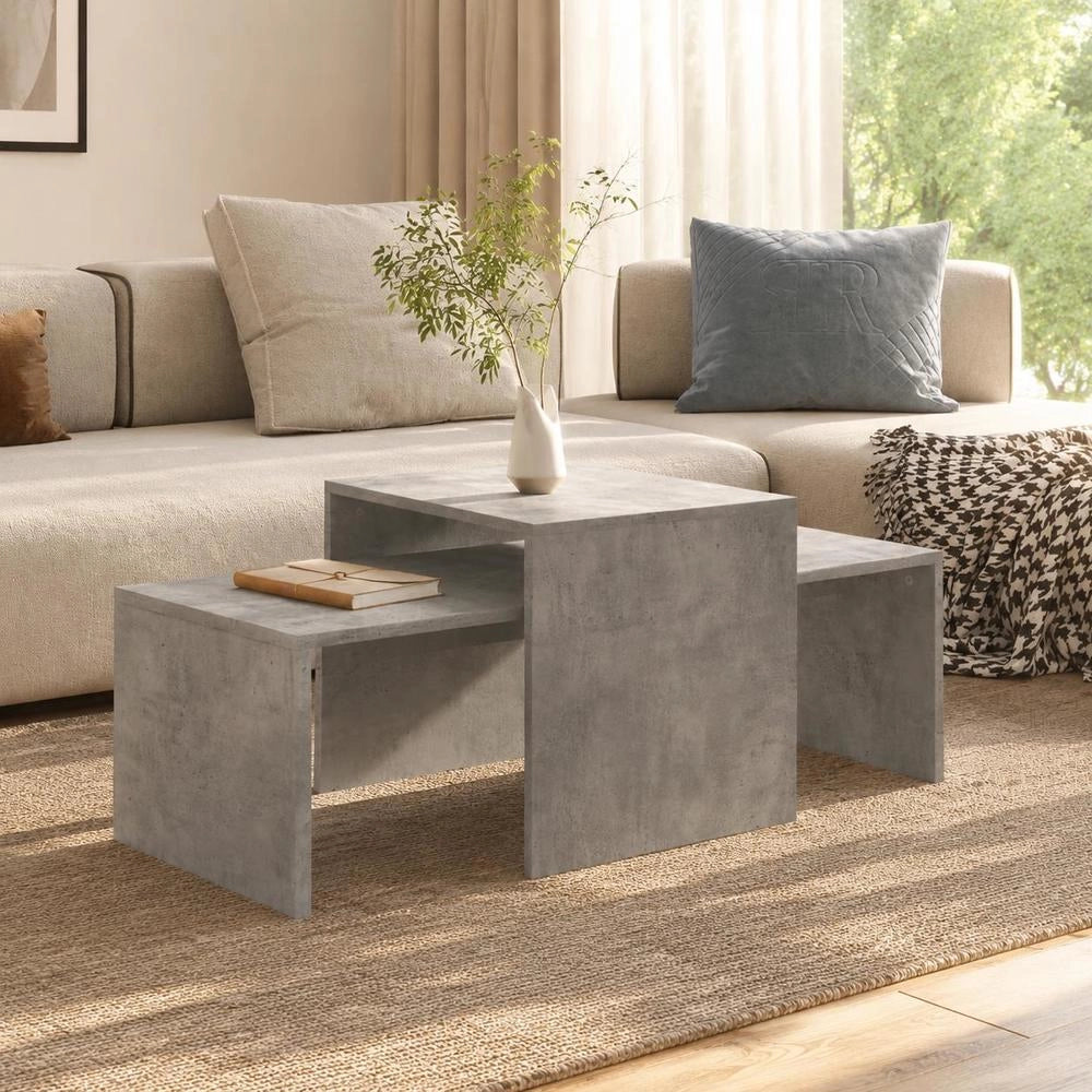 Coffee Table Set Concrete Grey 100x48x40 Cm Wood Material