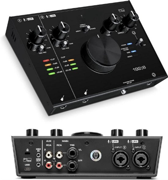 Interfaccia Audio MIDI USB 2-in/4-uit con Software di Registrazione, Effetti di Studio di Alta Qualità e Strumenti Virtuali - Ideale per la Produzione Musicale e le Registrazioni