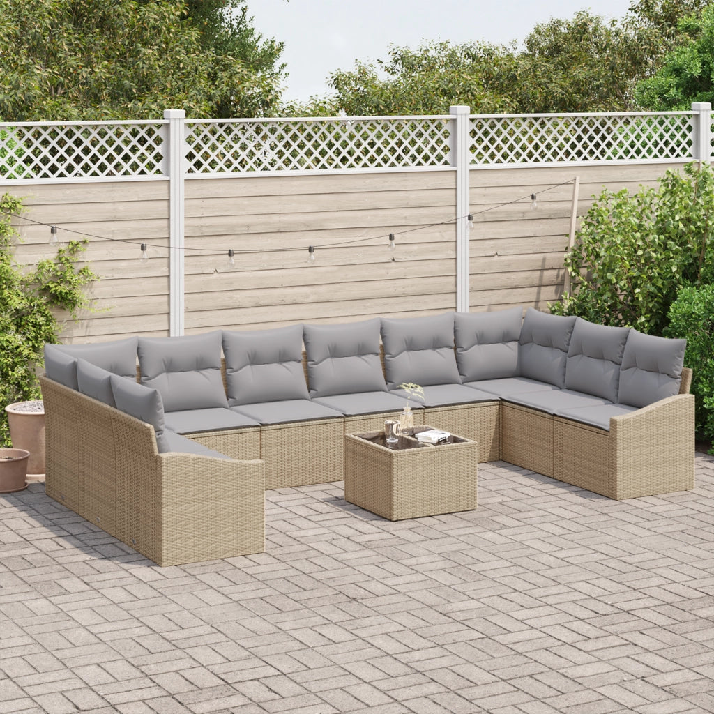 Set da pranzo da giardino 11 pezzi con cuscini in rattan nero