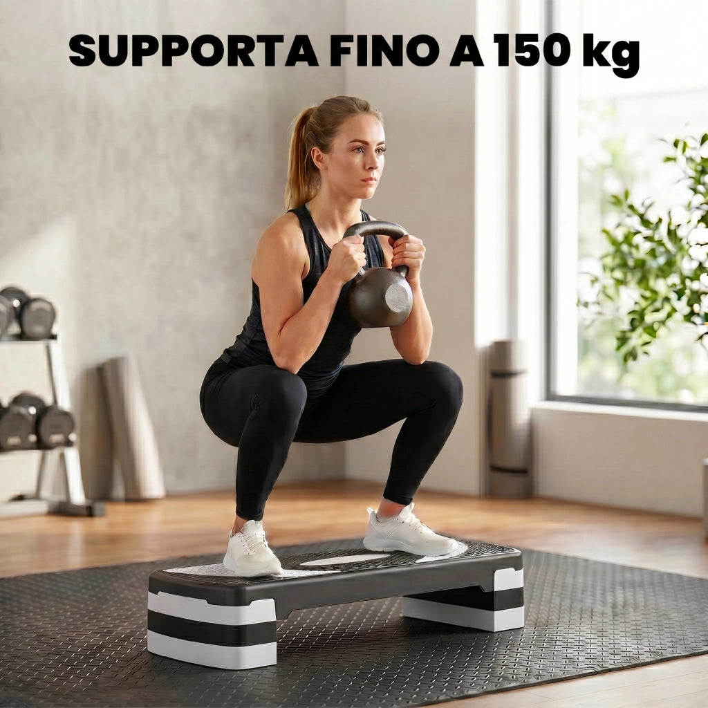 Stepper da Aerobica Regolabile in Altezza 10-15-20 cm Antiscivolo, Nero e Grigio