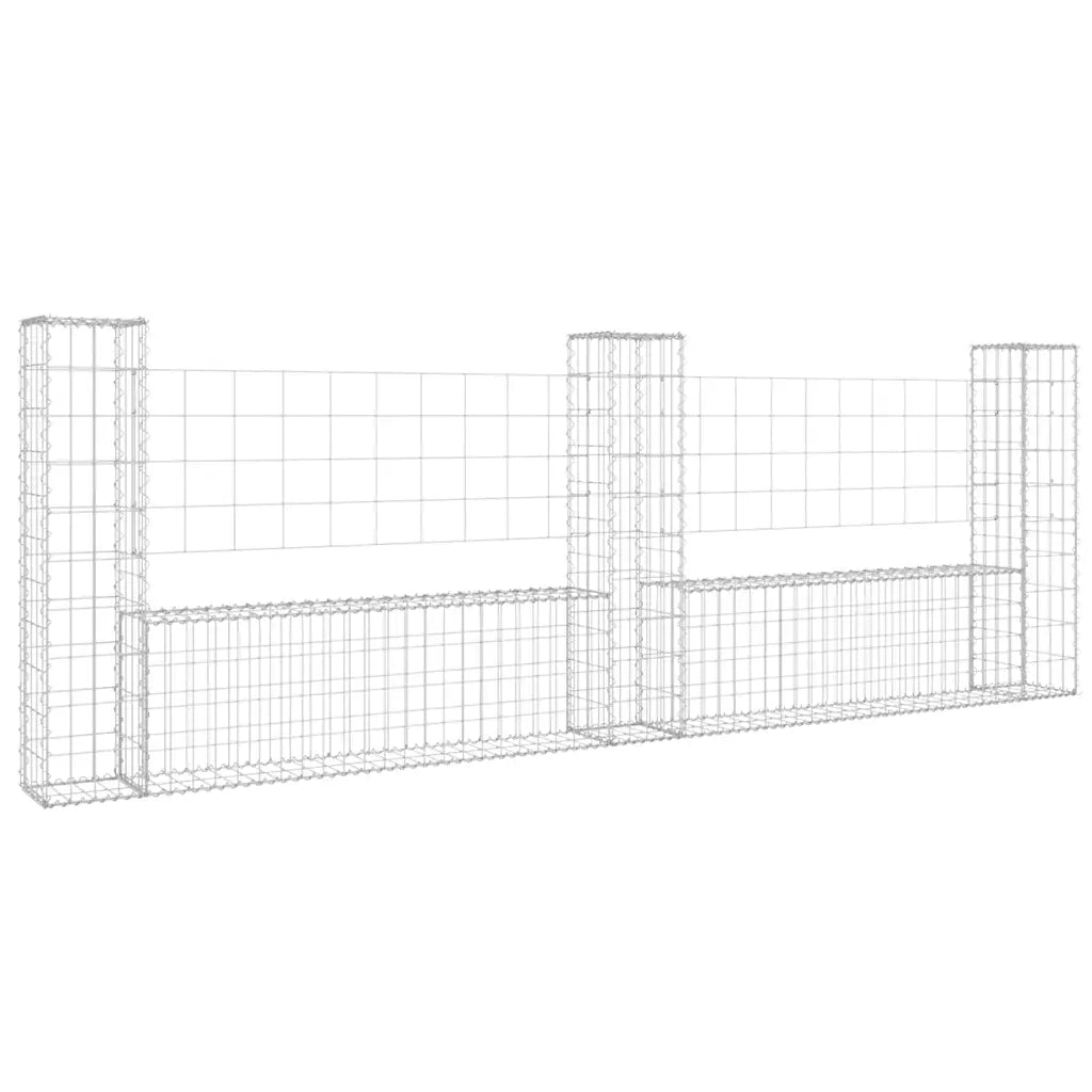 Cesto Gabbione a U con 3 Pali in Ferro 260x20x100 cm 151276