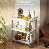 Carrello Portavivande 3 Livelli 88x44x93 cm Bianco e Argento