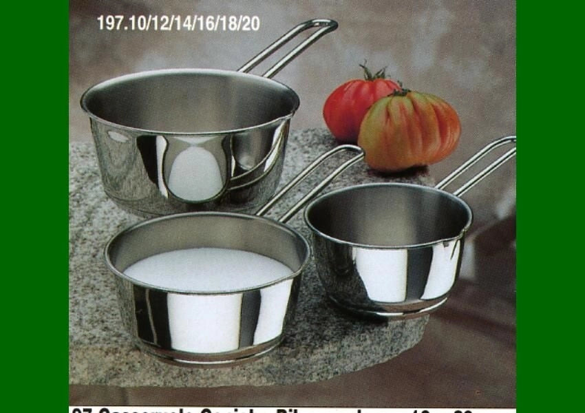 Casseruola conica in acciaio inox 1 manico 2 becchi 14 cm