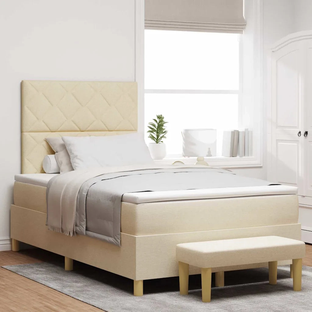 Letto a molle con materasso Crema 120 x 200 cm Tessuto