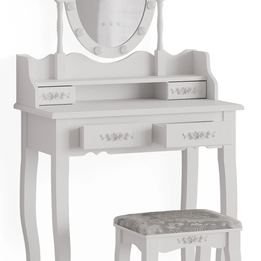Vicco Tavolo da toeletta Bianco 75 cm con illuminazione LED e sgabello