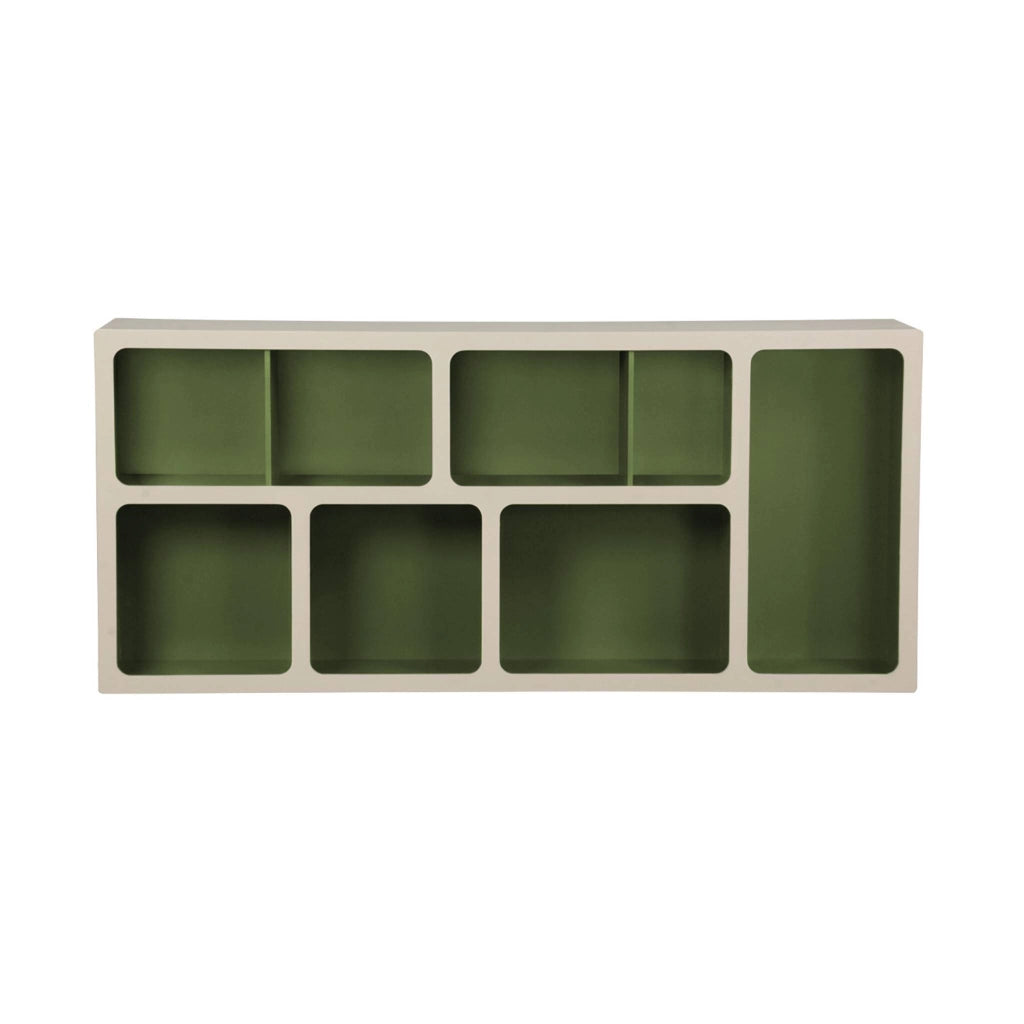 Libreria organica in legno bicolore con 8 scomparti, verde kaki