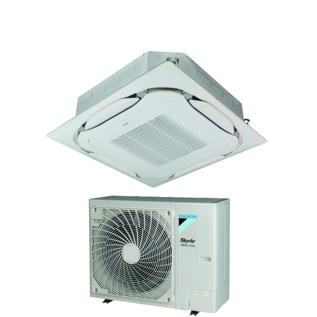 Climatizzatore Condizionatore Daikin Bluevolution Inverter a Cassetta Round Flow SkyAir Alpha-Series 36000 Btu FCAG100B + RZAG100NY1 Trifase R-32 Wi-Fi Optional Con Griglia Standard