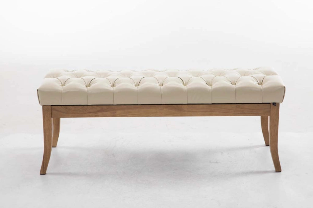 Panca design RAMSES in similpelle e legno chiaro antico crema,120 cm