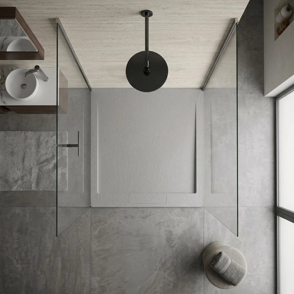 Piatto doccia quadrato 90x90 cm effetto pietra in marmoresina EUPHORIA grigio ATENE
