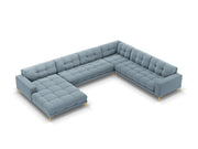 Cosmopolitan Design - Divano panoramico destro "Bali" 7 posti in velluto azzurro 