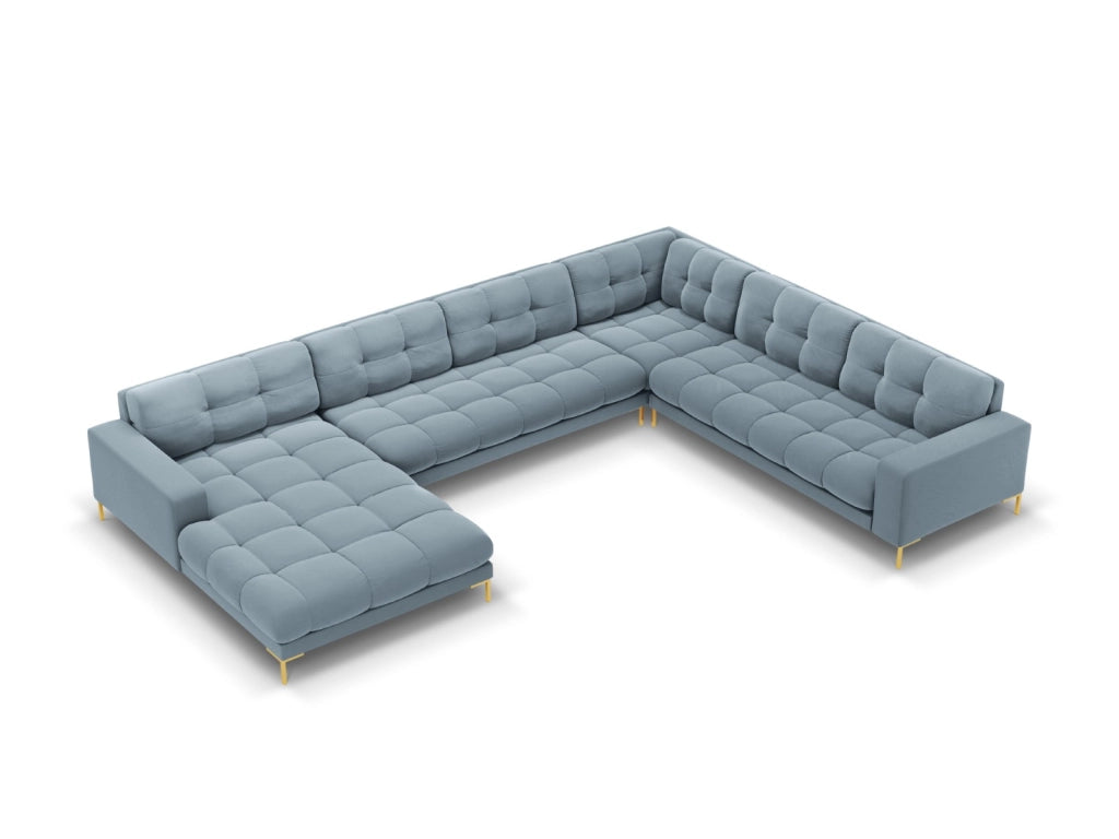 Cosmopolitan Design - Divano panoramico destro "Bali" 7 posti in velluto azzurro 